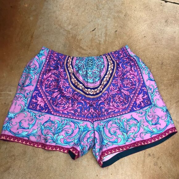 Versace Pink and Blue Patterned Athletic Shorts - Picture 1 of 9